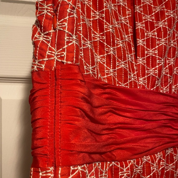 Tracy Reese Ablaze Fit & Flare Cumberbund Dress Orange Red Zipper Sleeveless 4 - Picture 11 of 14